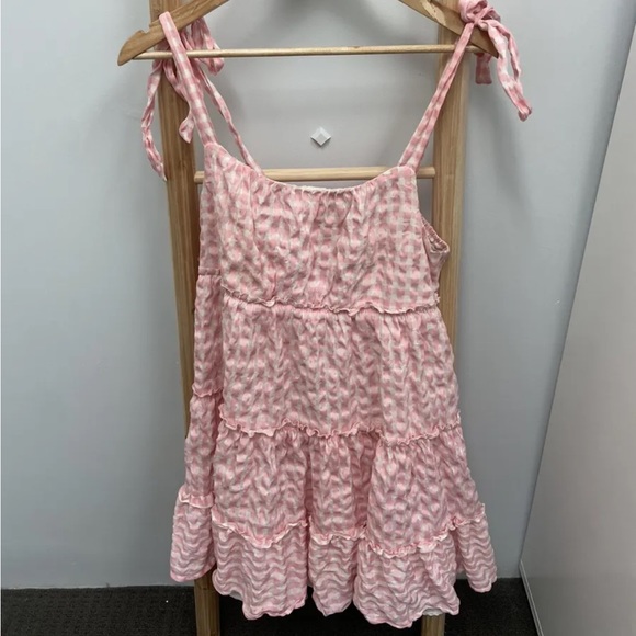 Ally Pink & White Dress Gingham Ruffle Size 16 - Picture 3 of 3
